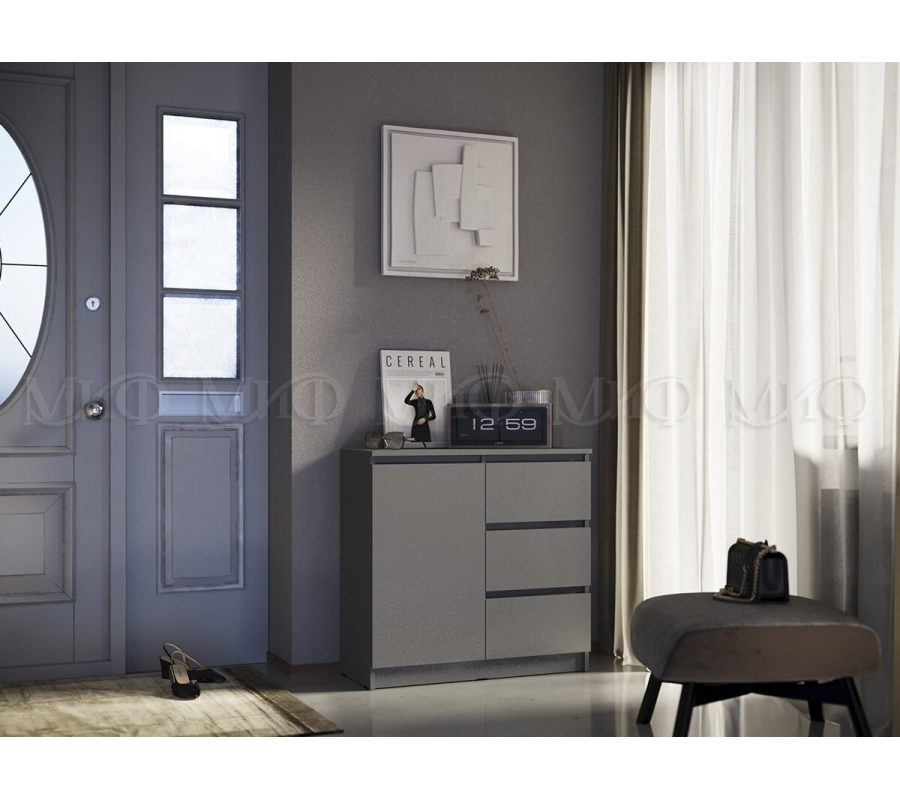 Челси Комод 800 3 ящика 1 дверь Графит, графит